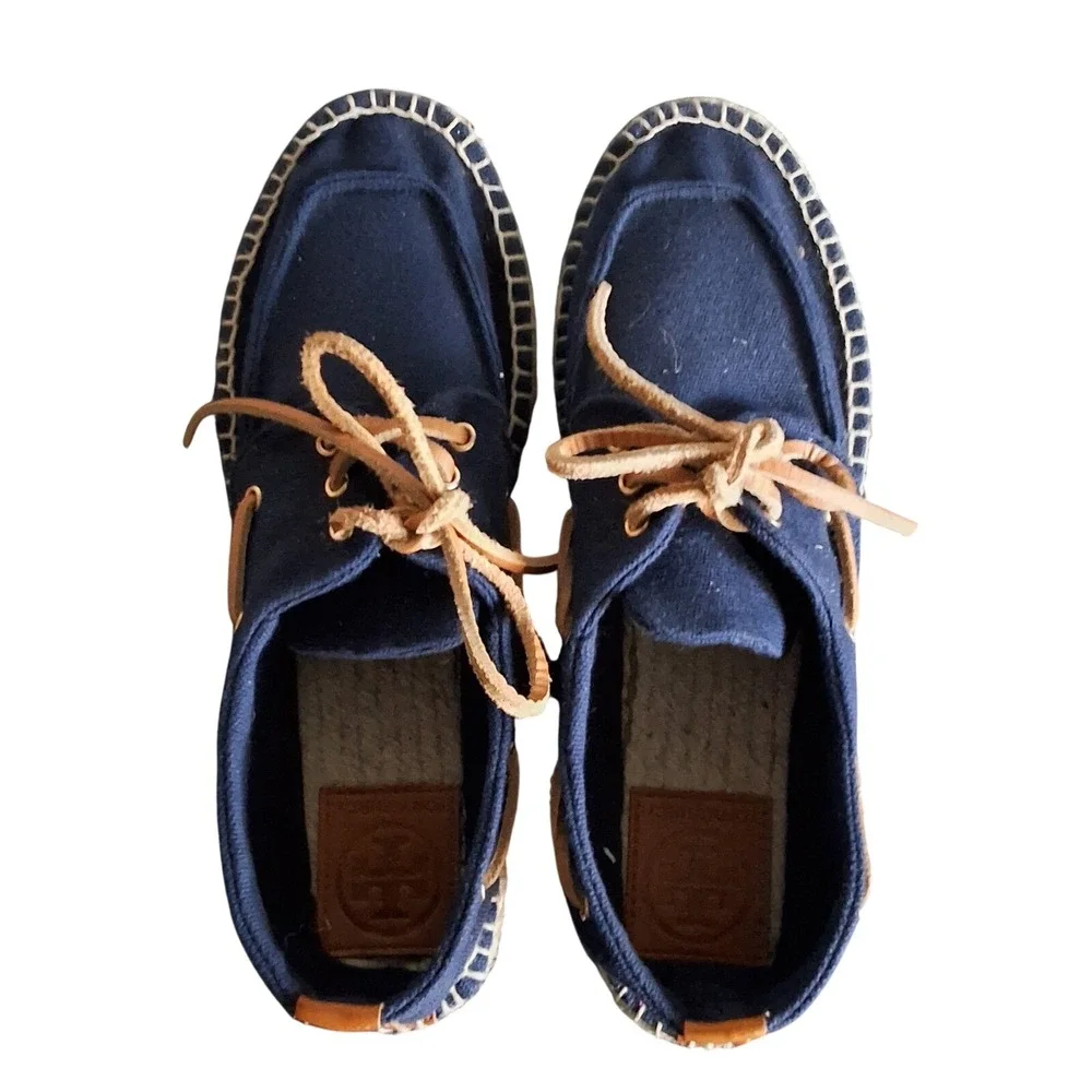 Tory Burch Women 8 Blanton Boat Espadrille‎ Shoes Lace Up Coastal Grandma NWOB